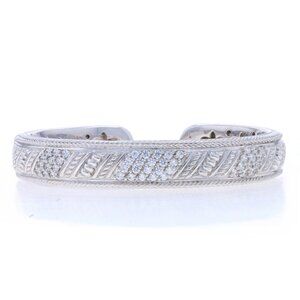 Judith Ripka Cubic Zirconia Hinged Cuff Bracelet 6 3/4" Sterling Silver 925 Rope